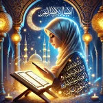 DALL·E 2025-03-07 03.01.37 – A captivating Facebook ad promoting a Quran reading app. A woman in a stylish, modern hijab is reading the Quran on her smartphone, with the screen cl